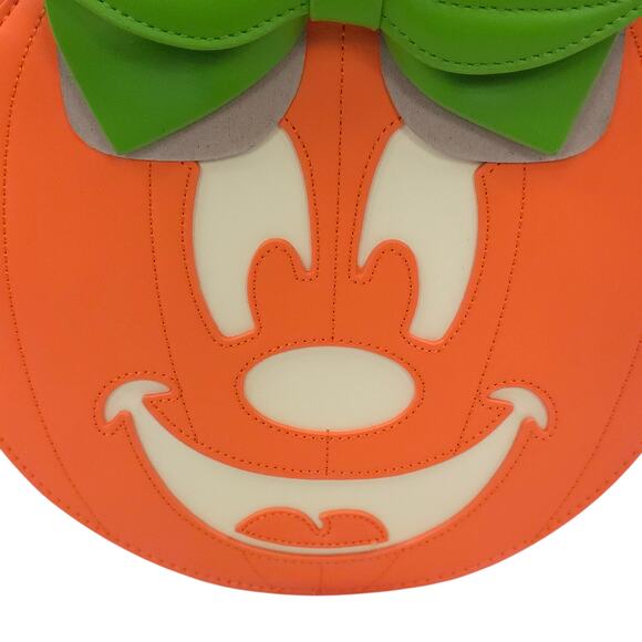 Loungefly Disney Mini Backpack Womens Minnie Pumpkin Halloween Glow Face Bow main image 5